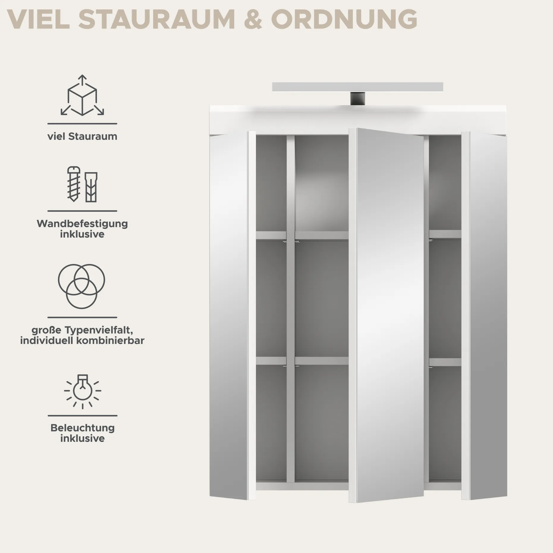 Spiegelschrank Scout Xonox - hochwertiger Weiß-Hochglanz - 60x79x18 cm