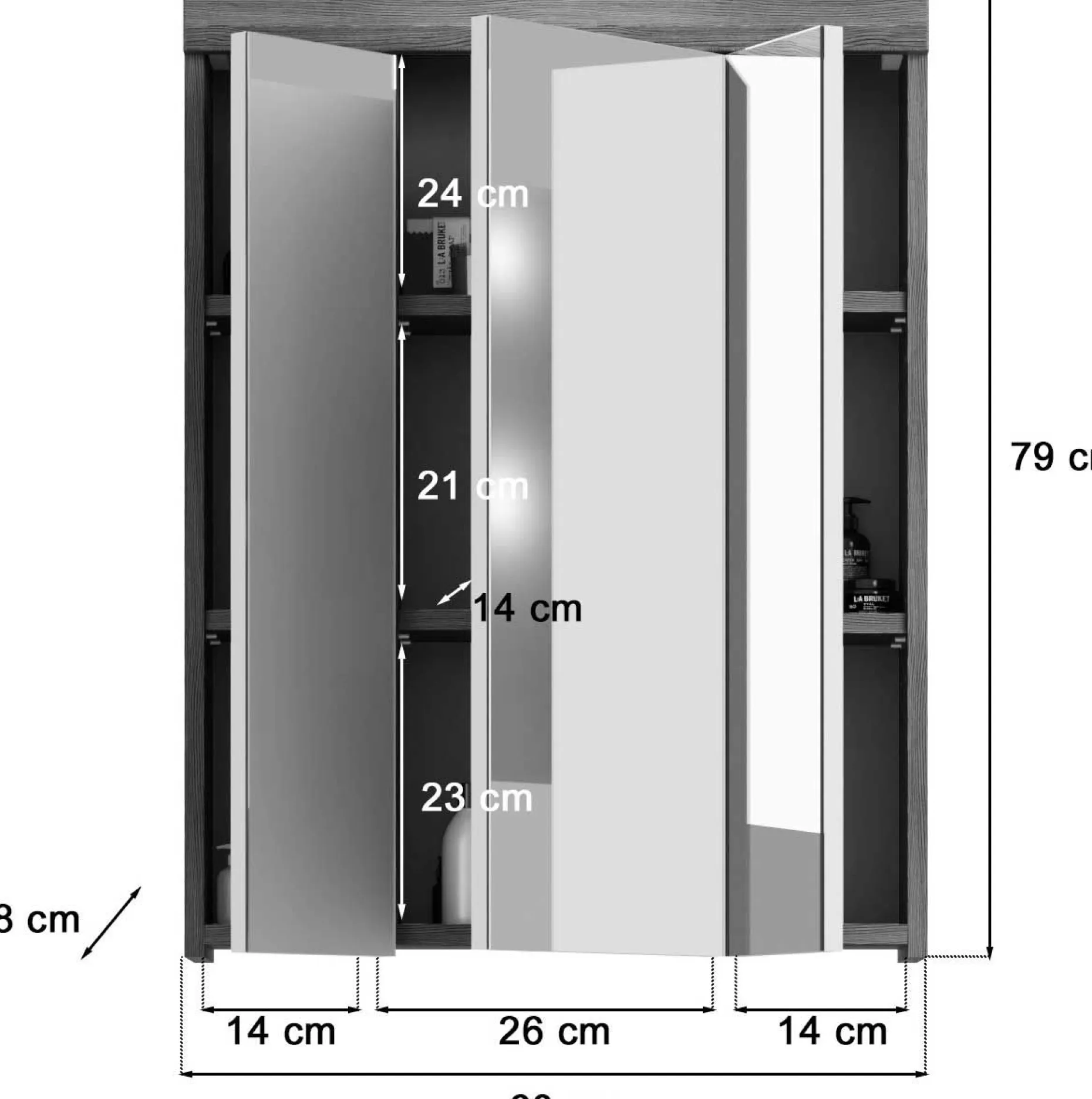Spiegelschrank Scout Xonox - mit Beleuchtung - 60x79x18 cm - Smoke Silver/Weiß