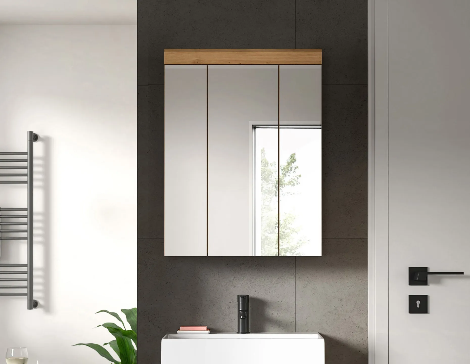 Spiegelschrank Scout Xonox - Salbeigrün & Artisan Eiche - 60x79x18 cm