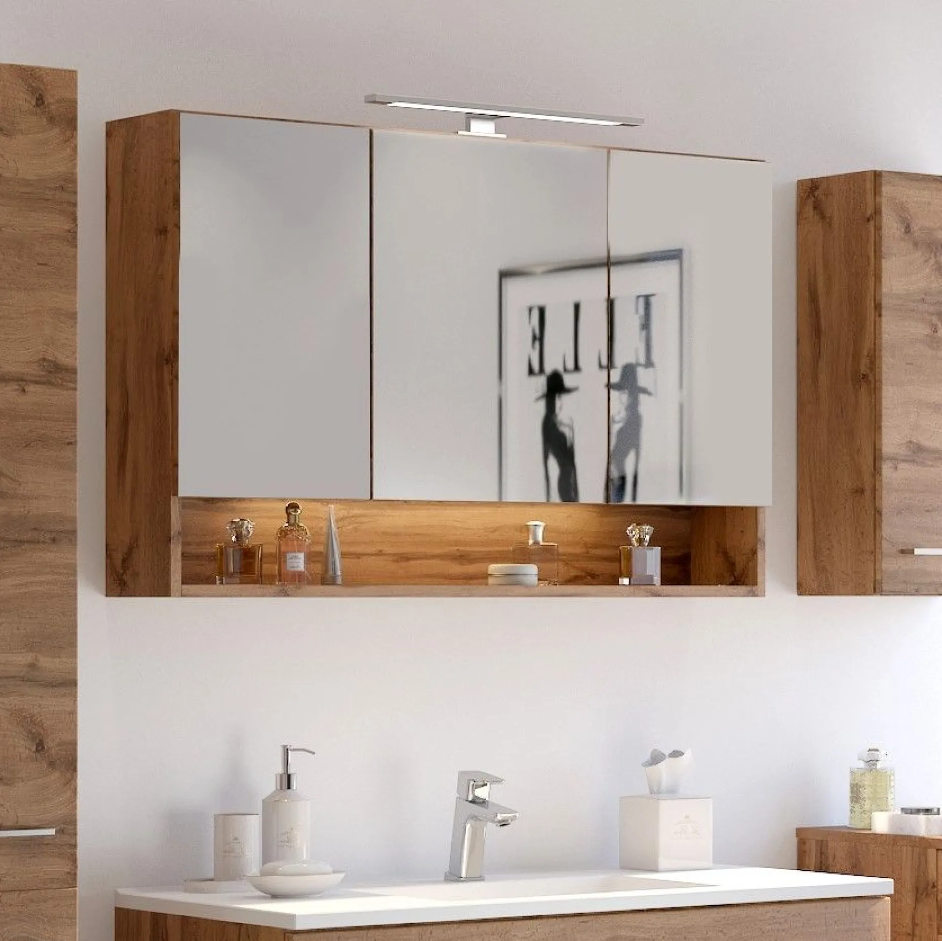 Spiegelschrank Sefa 100cm 3 Türen - Eiche wotan
