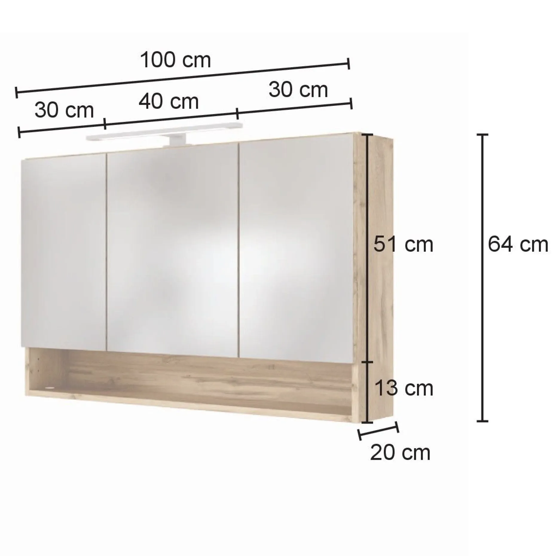 Spiegelschrank Sefa 100cm 3 Türen - Eiche wotan