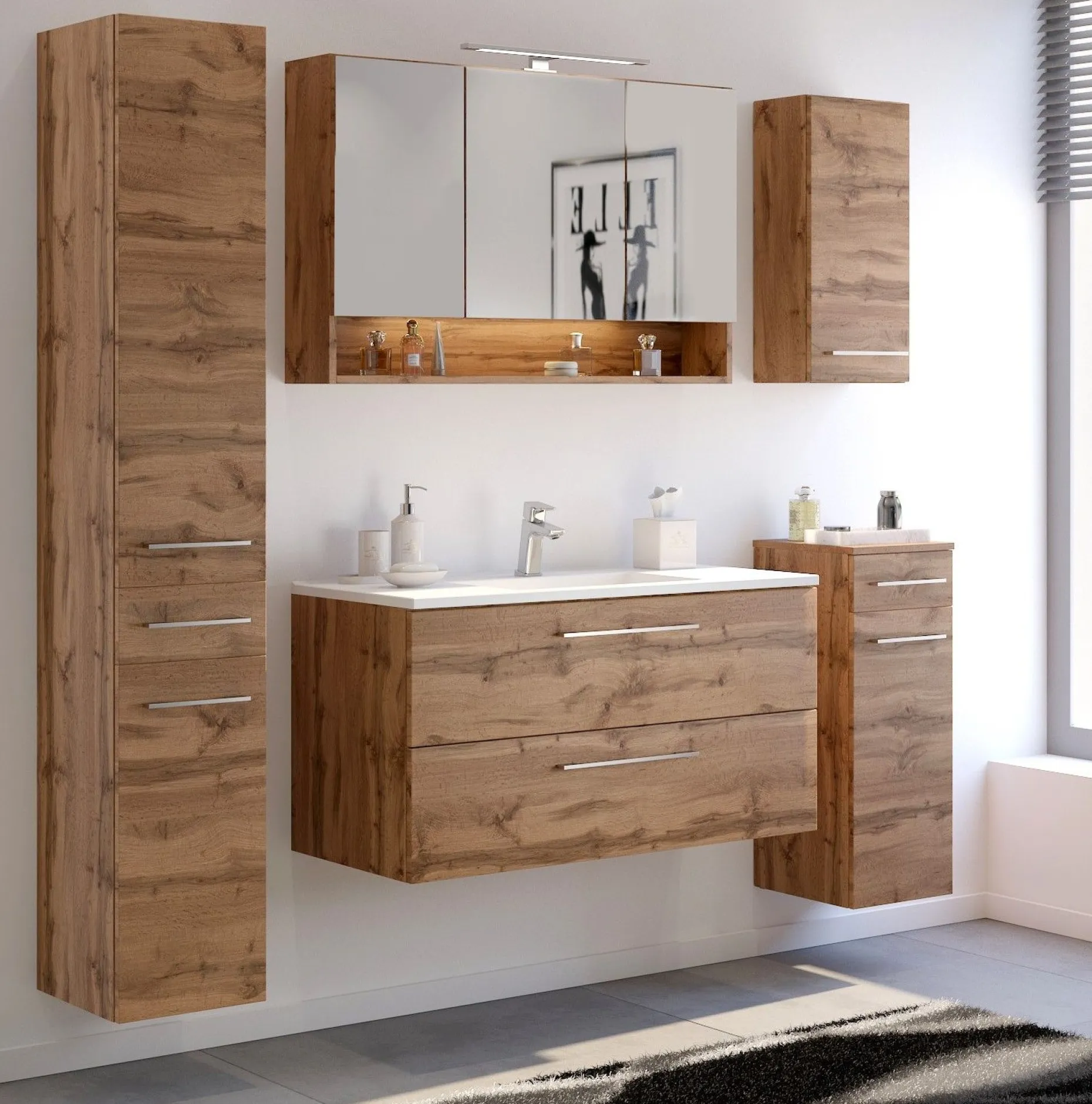 Spiegelschrank Sefa 100cm 3 Türen - Eiche wotan
