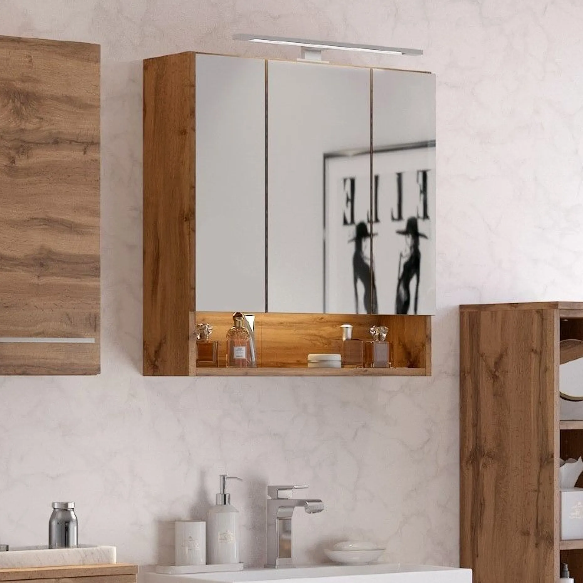 Spiegelschrank Sefa 60cm 3 Türen - Eiche wotan