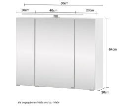 Spiegelschrank Stivan 80cm 3 Türen und LED-Beleuchtung - weiß