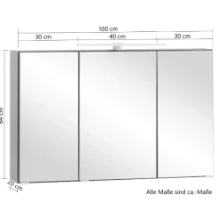 Spiegelschrank Vikas 100cm 3 Türen mit Beleuchtung - Eiche