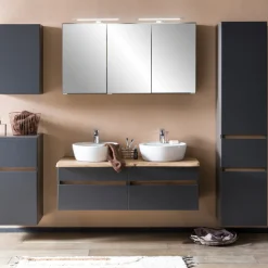Spiegelschrank Vikas 120cm 3 Türen mit Beleuchtung - Eiche
