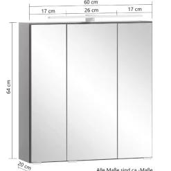 Spiegelschrank Vikas 60cm 3 Türen mit Beleuchtung - Eiche