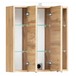 Spiegelschrank Vikas 60cm 3 Türen mit Beleuchtung - Eiche