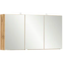 Spiegelschrank Vikas 120cm 3 Türen mit Beleuchtung - Eiche