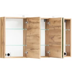 Spiegelschrank Vikas 120cm 3 Türen mit Beleuchtung - Eiche