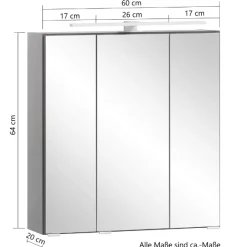 Spiegelschrank Vikas 60cm 3 Türen mit Beleuchtung - anthrazit