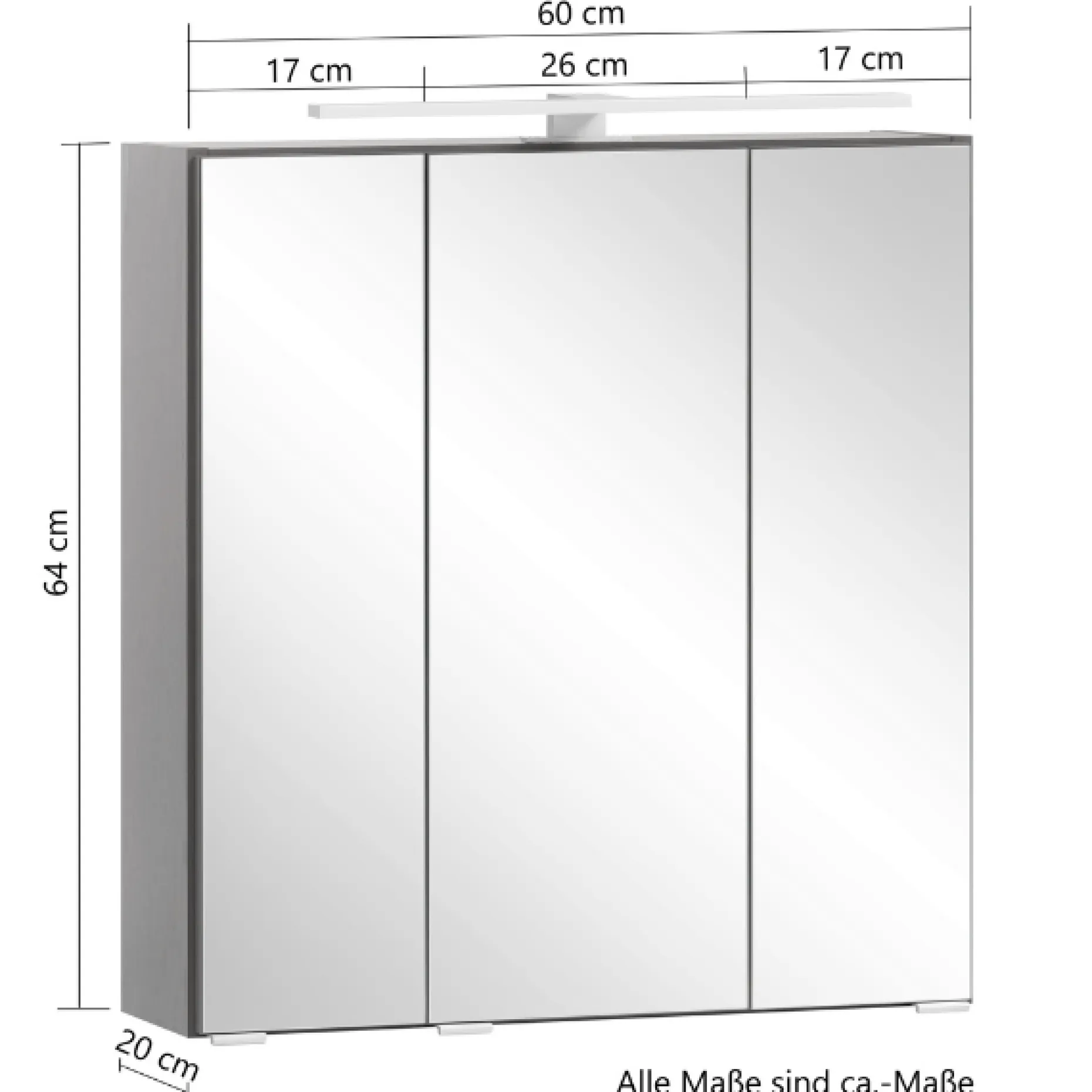 Spiegelschrank Vikas 60cm 3 Türen mit Beleuchtung - anthrazit