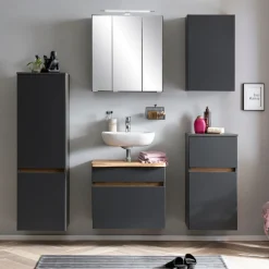 Spiegelschrank Vikas 60cm 3 Türen mit Beleuchtung - anthrazit
