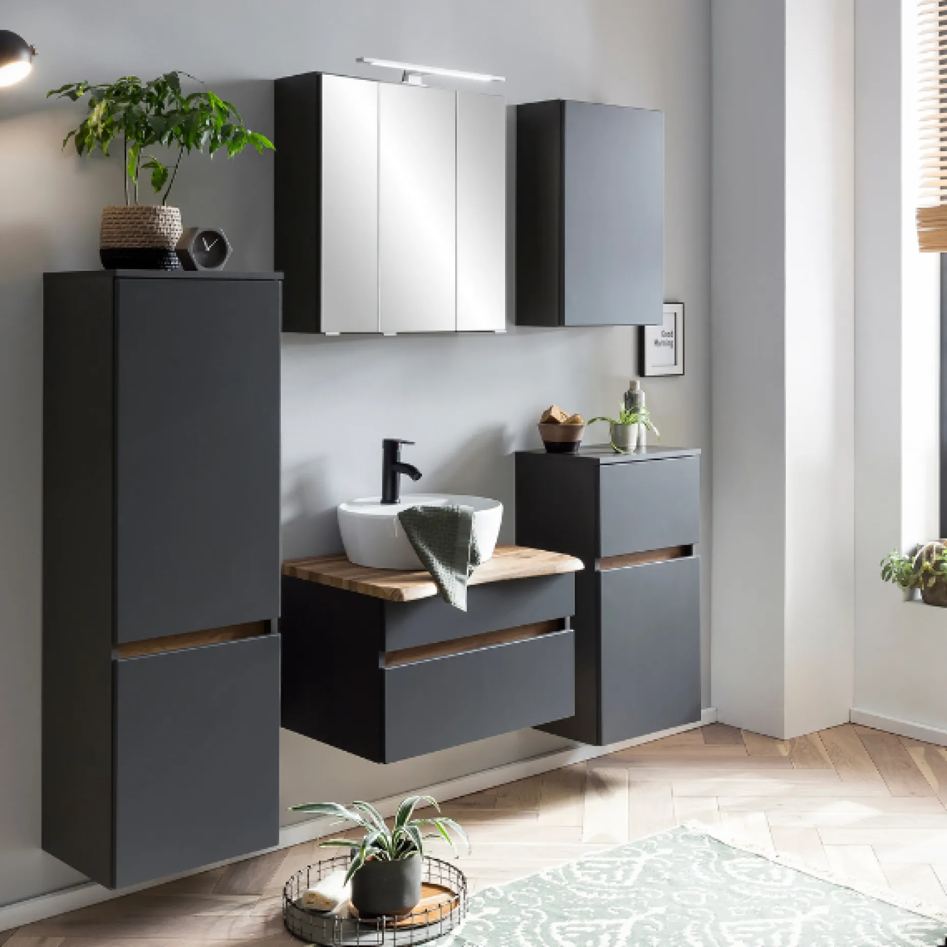 Spiegelschrank Vikas 60cm 3 Türen mit Beleuchtung - anthrazit