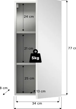 Spiegelschrank Vira Xonox - Weiß Melamin - 38x77x18 cm