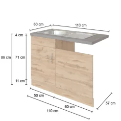 Spülenschrank Sorrella 110cm für Geschirrspüler 1 Tür - Anthrazit/Eiche