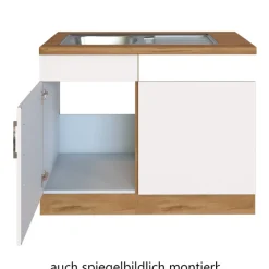 Spülenschrank Sorrella 110cm für Geschirrspüler 1 Tür - weiß/Eiche