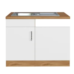 Spülenschrank Sorrella 110cm für Geschirrspüler 1 Tür - weiß/Eiche