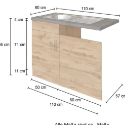 Spülenschrank Sorrella 110cm für Geschirrspüler 1 Tür - weiß/Eiche