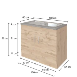 Spülenschrank Sorrella 100cm 2 Türen - weiß/Eiche