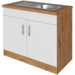 Spülenschrank Sorrella 100cm 2 Türen - weiß/Eiche