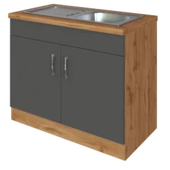 Spülenschrank Sorrella 100cm 2 Türen - Anthrazit/Eiche