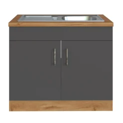 Spülenschrank Sorrella 100cm 2 Türen - Anthrazit/Eiche