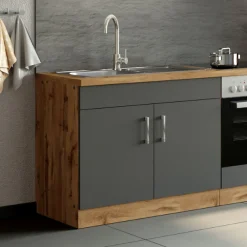Spülenschrank Sorrella 100cm 2 Türen - Anthrazit/Eiche