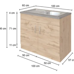 Spülenschrank Sorrella 100cm 2 Türen - Anthrazit/Eiche