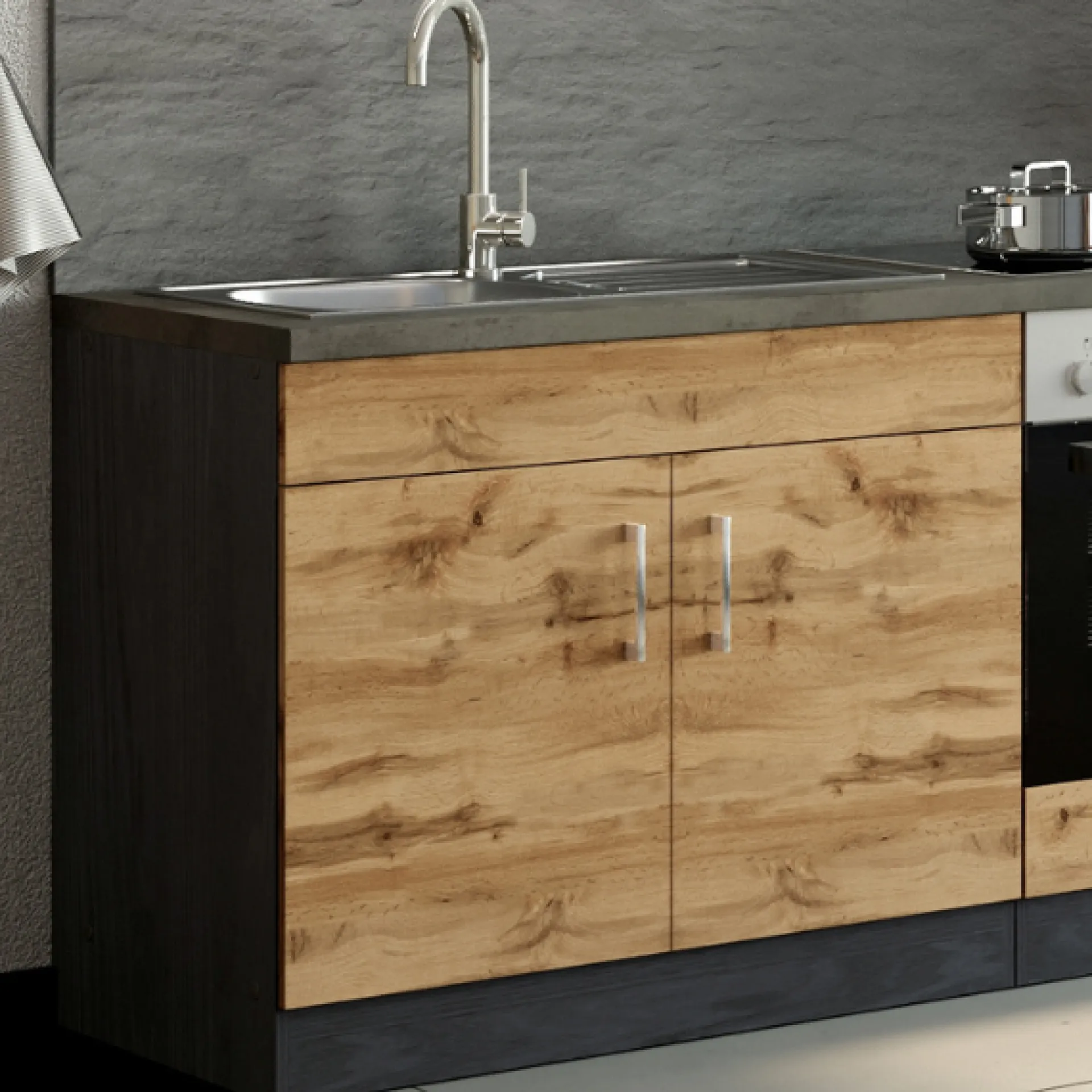 Held Spülenschrank Sorrella 100cm 2 Türen - Eiche/Graphit