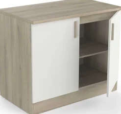 Spülenunterschrank Romanie 100 cm-2 Flügeltüren und 1 Einlegeboden-Kronberg Eiche/Mattweiß