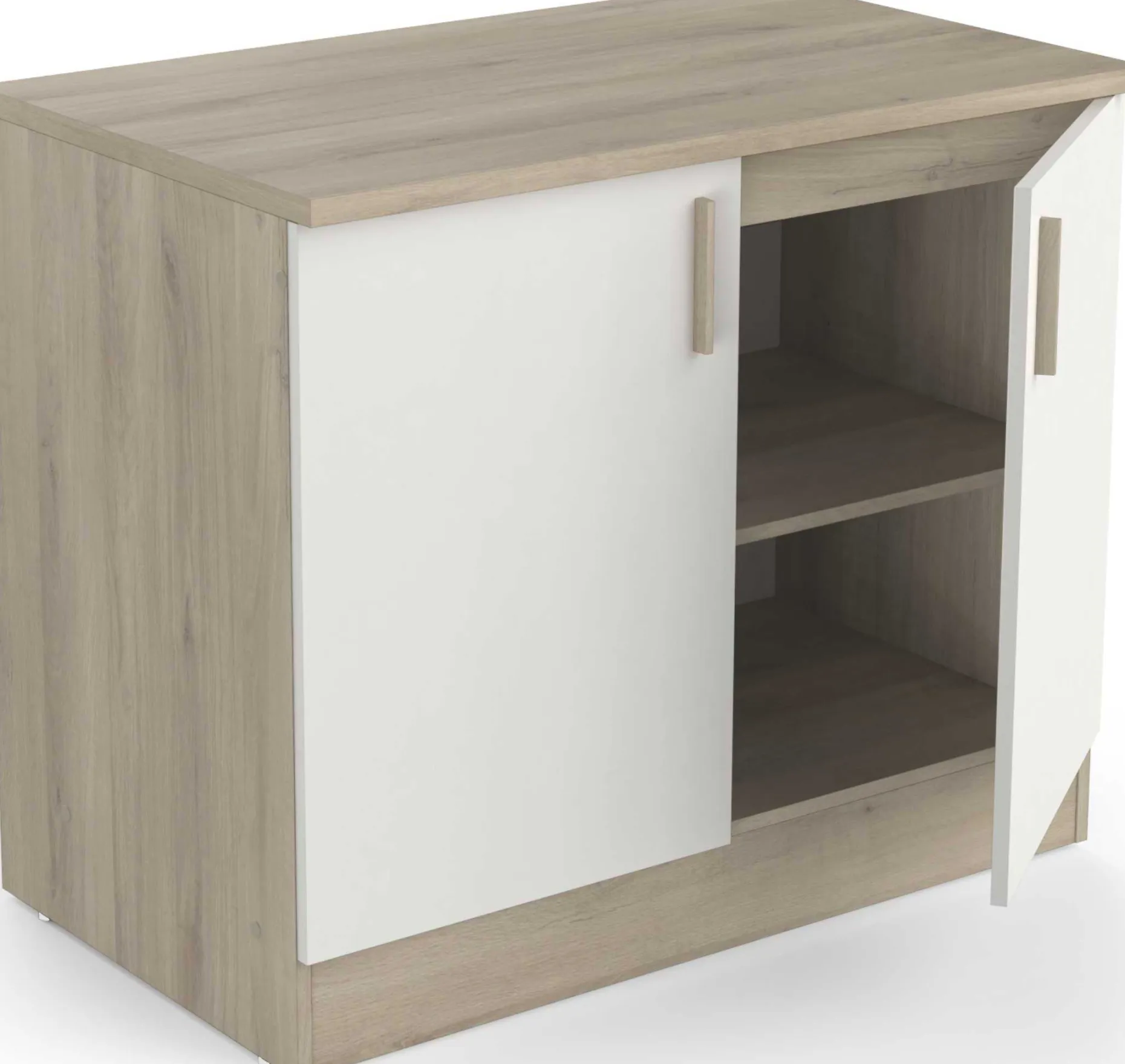 Spülenunterschrank Romanie 100 cm-2 Flügeltüren und 1 Einlegeboden-Kronberg Eiche/Mattweiß