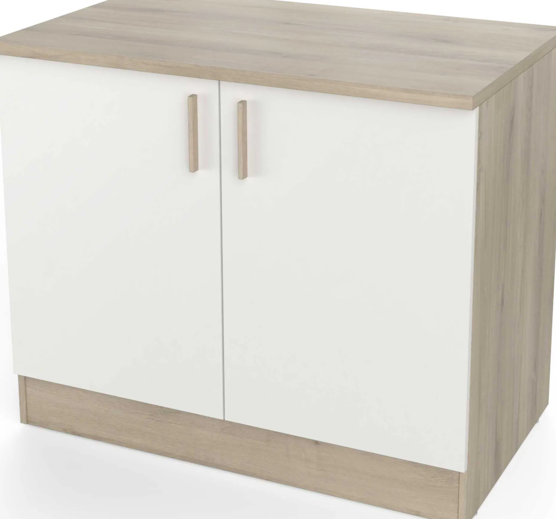 Spülenunterschrank Romanie 100 cm-2 Flügeltüren und 1 Einlegeboden-Kronberg Eiche/Mattweiß