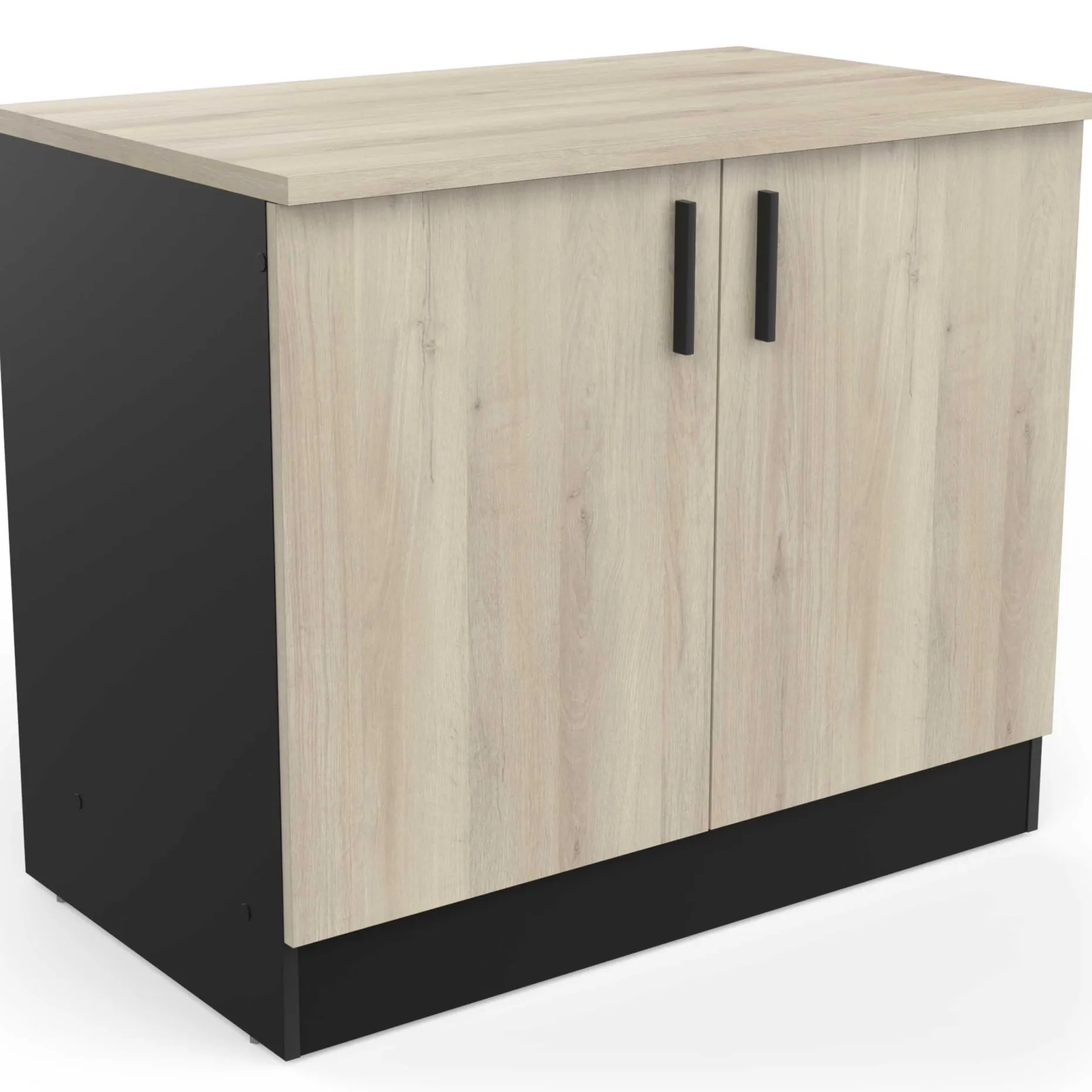 Spülenunterschrank Romanie 100 cm-2 Flügeltüren und 1 Einlegeboden-Kronberg Eiche/Mattschwarz