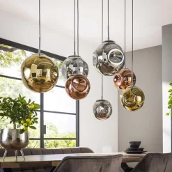 Emob Stallone Hängeleuchte 145 cm-Gold,Kupfer,Chrom Glas
