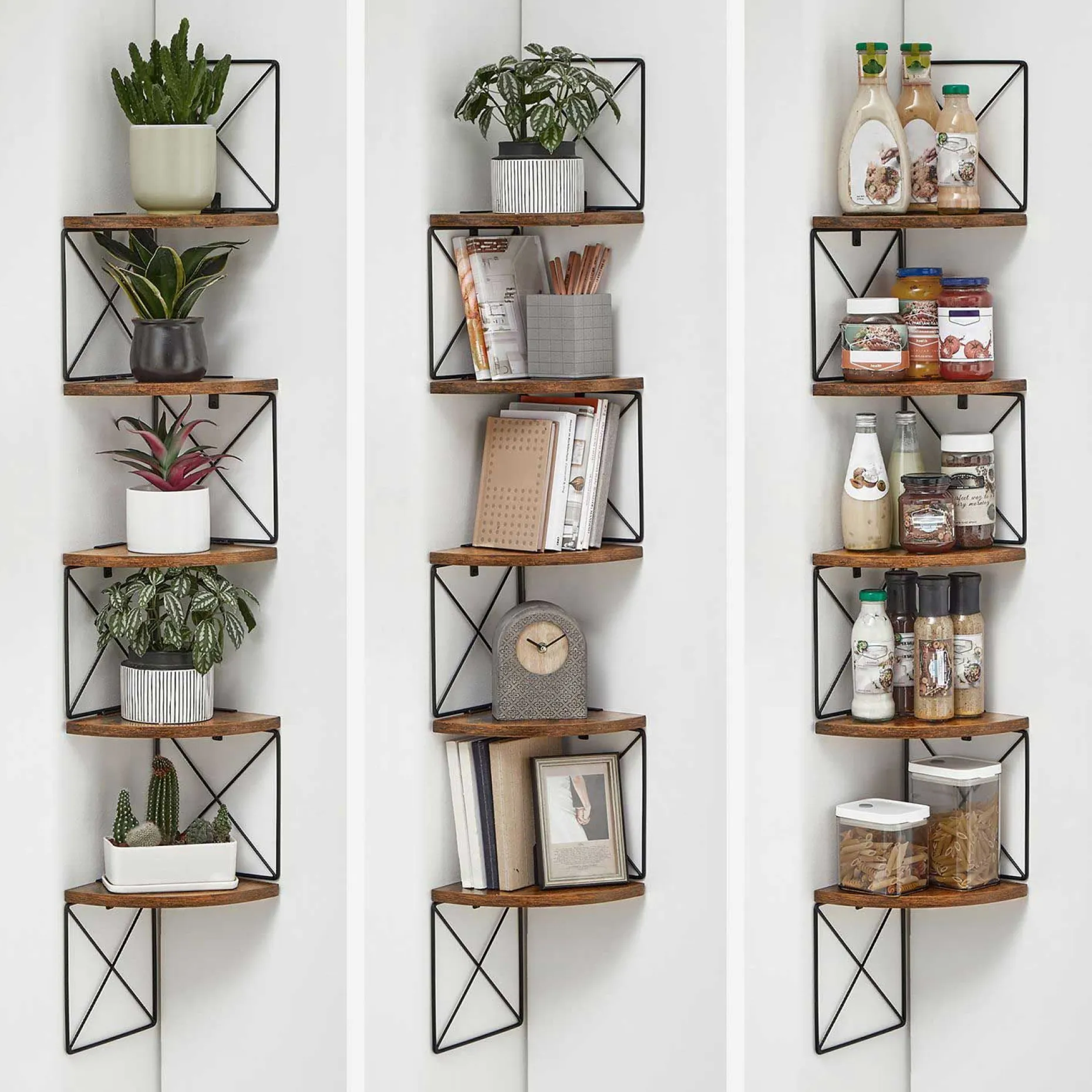 5-stöckiges Eckregal - schwebendes, wandmontiertes Design, 6 kg Kapazität