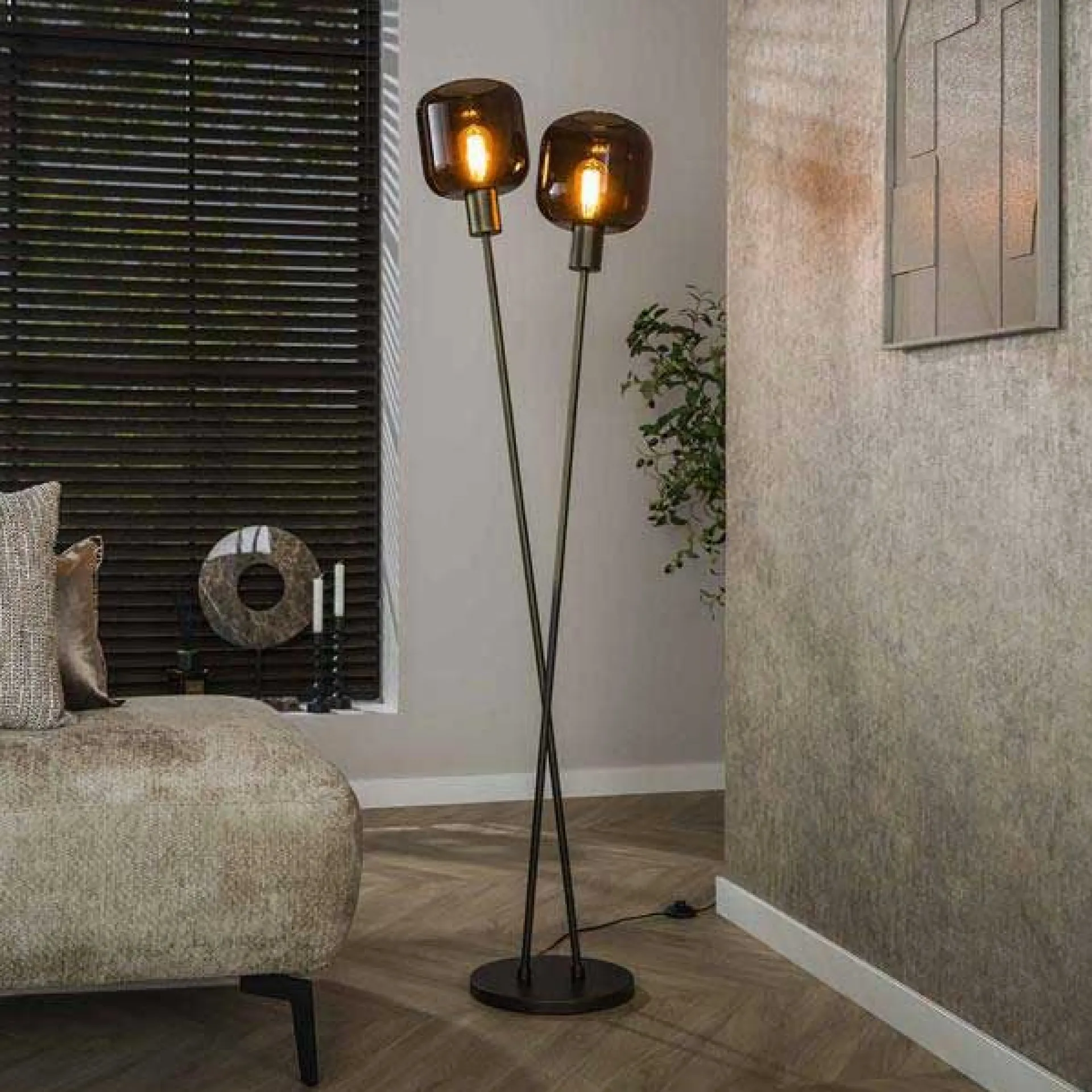 Emob Stehleuchte Bronza - 46x30x167cm - 2 Lampen - Glas -