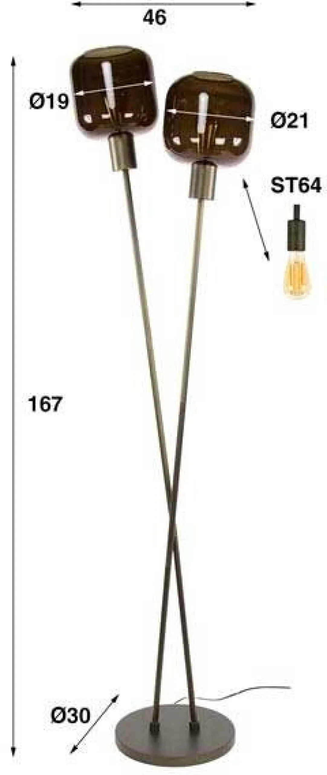 Emob Stehleuchte Bronza - 46x30x167cm - 2 Lampen - Glas -