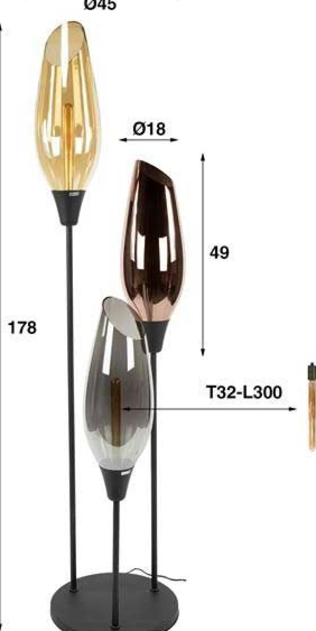 Emob Stehleuchte Cocoon - Ø45x178cm - 3 Lampen - Glas