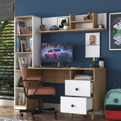 Emob Stilvoller Schreibtisch | Woody Fashion | 100% Melamin | Nussbaum