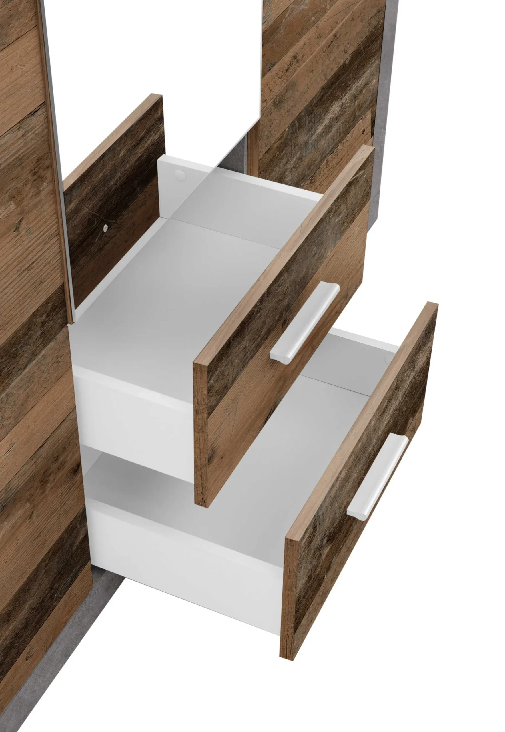 Storck 151cm Kleiderschrank mit 3 Türen und 2 Schubladen und Spiegel - alter Stil/Beton