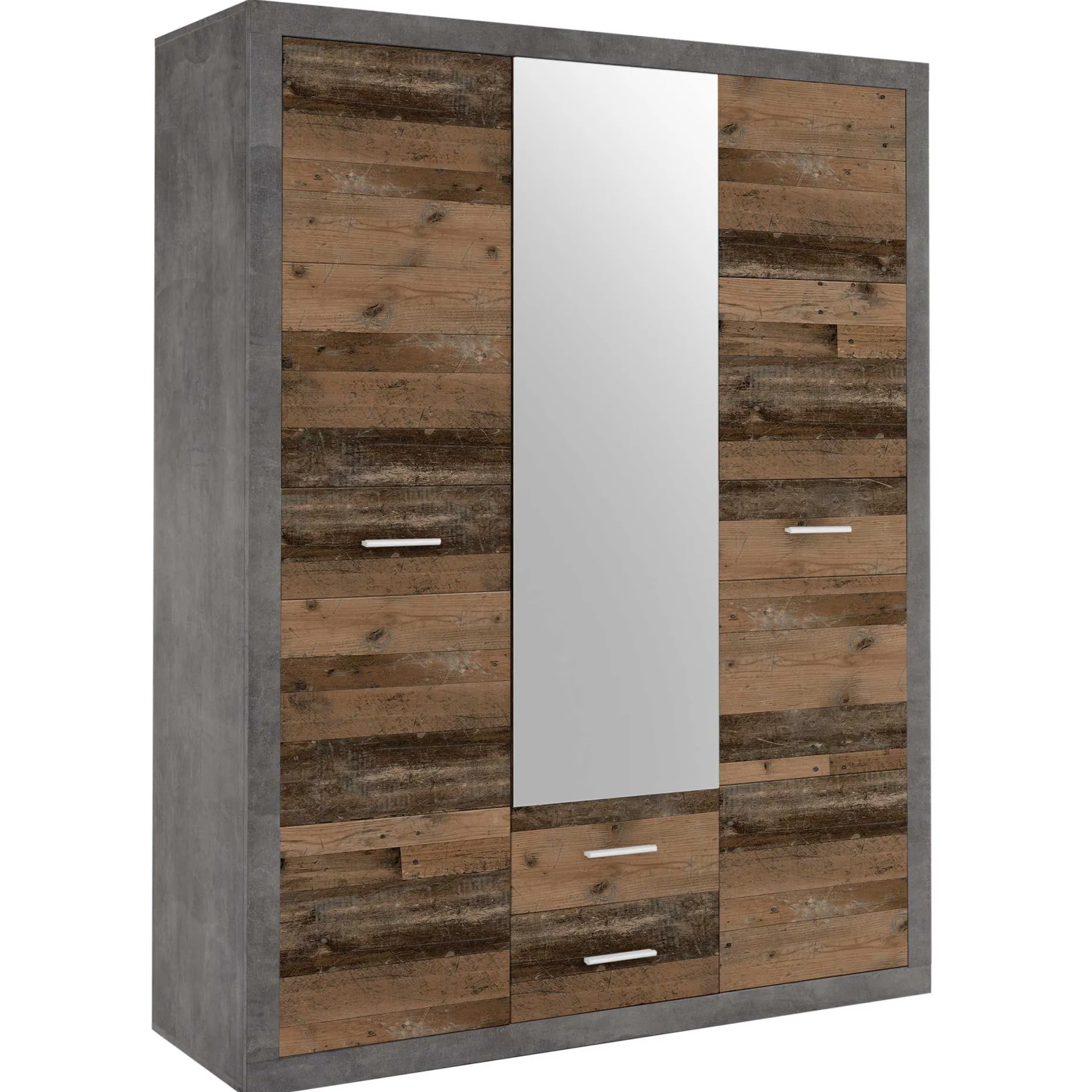 Storck 151cm Kleiderschrank mit 3 Türen und 2 Schubladen und Spiegel - alter Stil/Beton