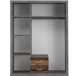 Storck 151cm Kleiderschrank mit 3 Türen und 2 Schubladen und Spiegel - alter Stil/Beton