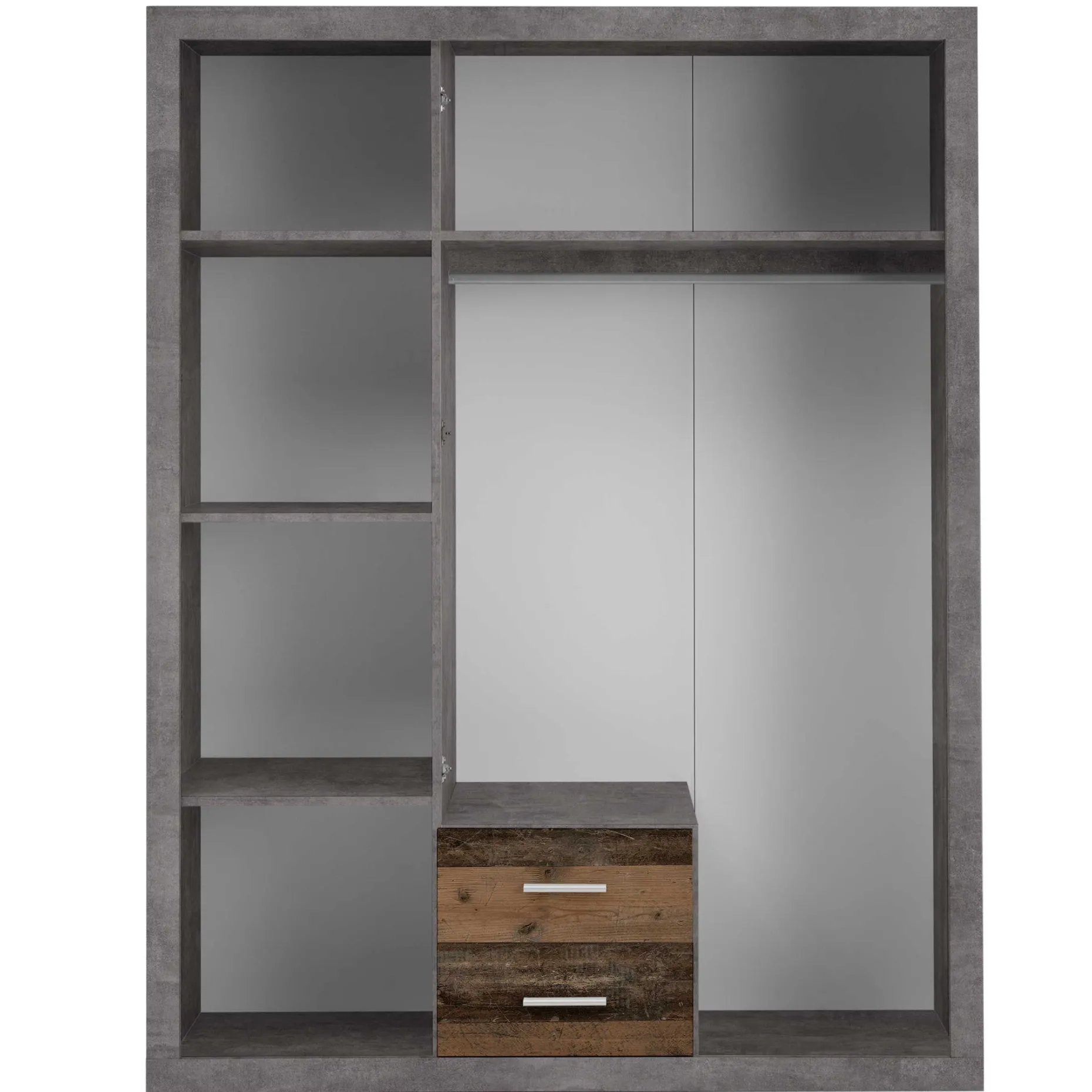 Storck 151cm Kleiderschrank mit 3 Türen und 2 Schubladen und Spiegel - alter Stil/Beton
