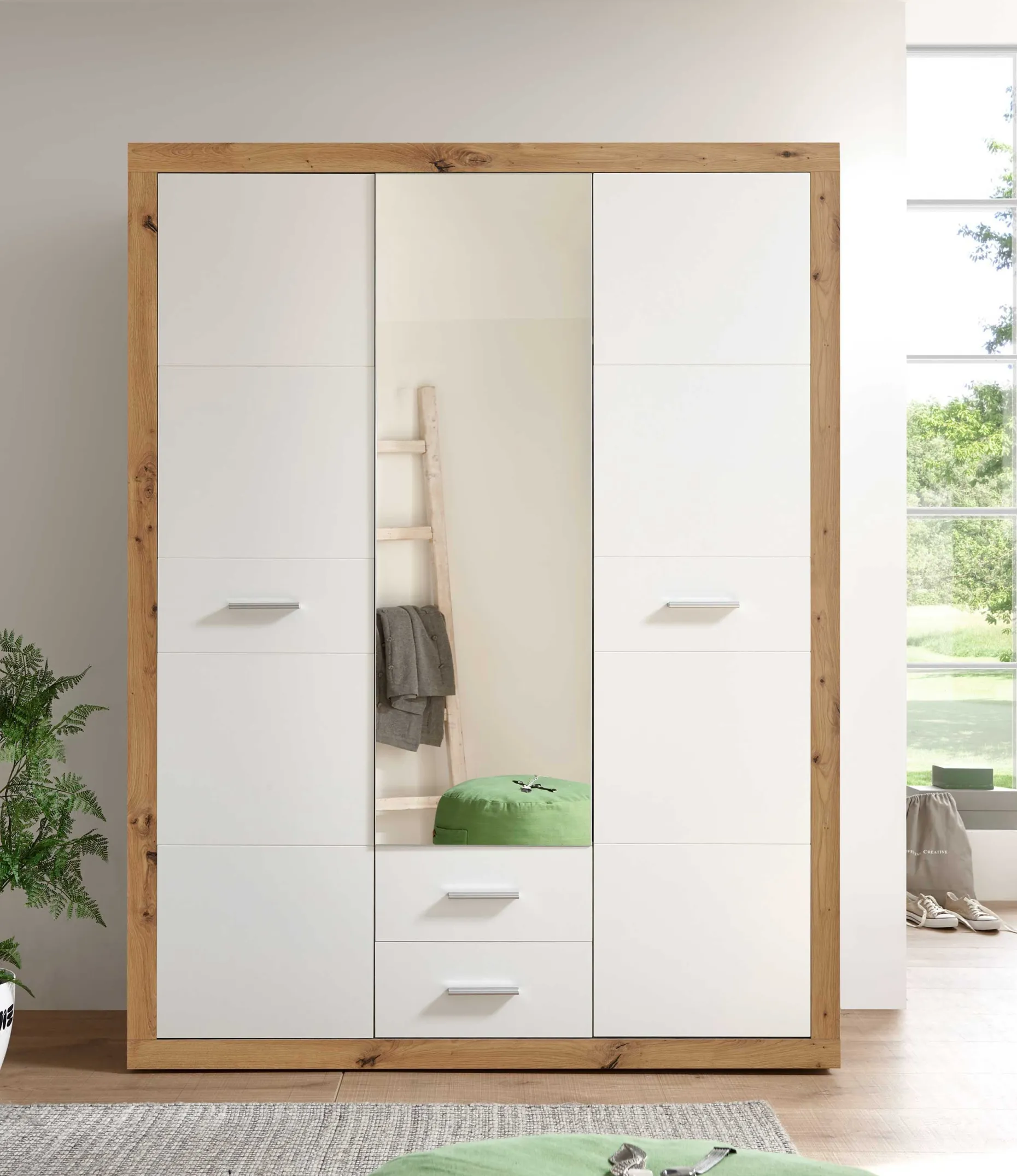 Storck 151cm 3 Türen und 2 Schubladen mit Spiegel - Artisan Eiche/Weiß