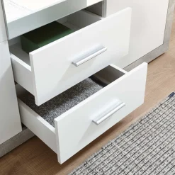Storck Kleiderschrank 151cm mit 3 Türen und 2 Schubladen und Spiegel - Beton/Weiß