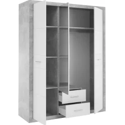 Storck Kleiderschrank 151cm mit 3 Türen und 2 Schubladen und Spiegel - Beton/Weiß