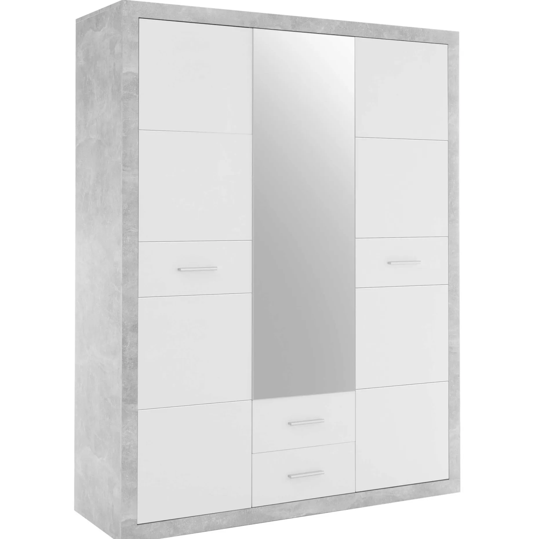 Storck Kleiderschrank 151cm mit 3 Türen und 2 Schubladen und Spiegel - Beton/Weiß