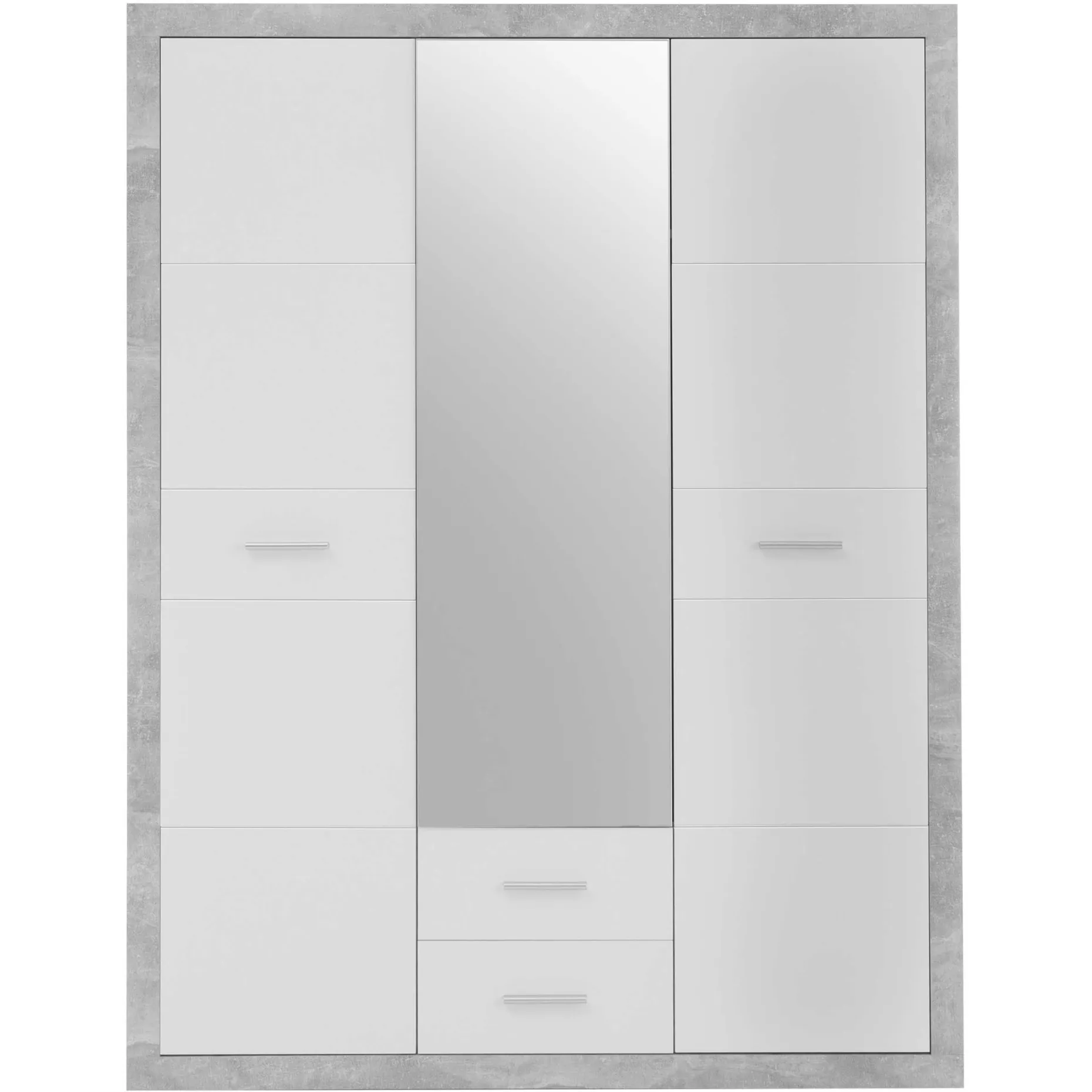 Storck Kleiderschrank 151cm mit 3 Türen und 2 Schubladen und Spiegel - Beton/Weiß