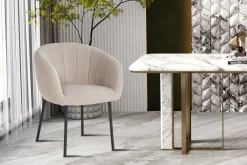 Rousseau Stuhl Sevilla Bouclé Sand | Metallbeine H-H 79 x B-L 57 x T-P 62 cm